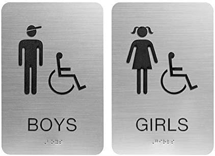 Fiúk & Lányok ADA Mosdó (Wc) Jel w/Braille-Ezüst