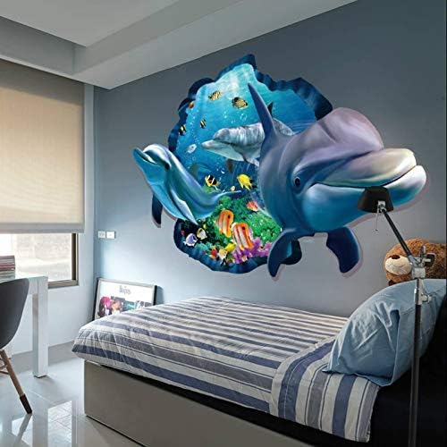 Ocean World Fali Matricák, 3D Kék Delfin 3D Cápa Törött Fali Matricák Trópusi Hal DIY Fali Matricák Art Decor a Gyerekek,