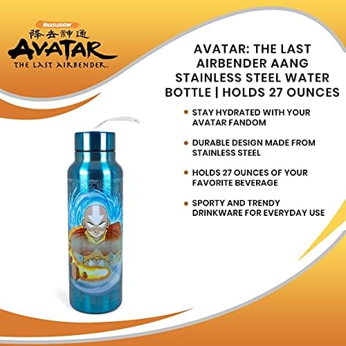Avatar: Az Utolsó Léghajlító Aang Rozsdamentes Acél Palack | BPA-Mentes Műanyag Sport vizeskancsó A Szivárgásmentes Fedél