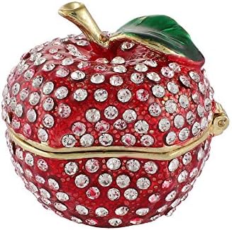 Furuida Piros Szerencsés Apple Bizsu Doboz Csuklós Kézzel festett Gyémánt Kis Ékszeres Doboz, Gyümölcs Díszek Kézműves Ajándék