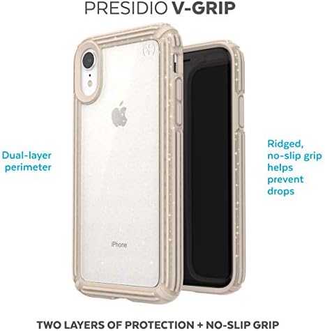 Speck Termékek Presidio V-Grip iPhone XR Esetben, IMPACTIUM,Sokk-Elnyelő, Tiszta Arany Csillogás/Borjúbőr Barna (120253-7730)