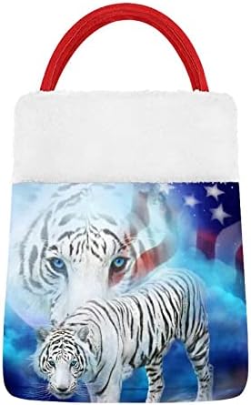 Amerikai Zászló Fehér Tigris Karácsonyi Csomagokat Aranyos Tote Tároló Tasak Zseb Édesség Ajándék, Karácsonyi Fa Lóg Dekoratív