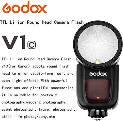 Godox V1-C Kerek Fej Vaku Canon Speedlite Vaku, 76Ws 2.4 G TTL 1/8000 HSS, 480 Teljes Energia Felvétel, 1,5 s Újrahasznosítani