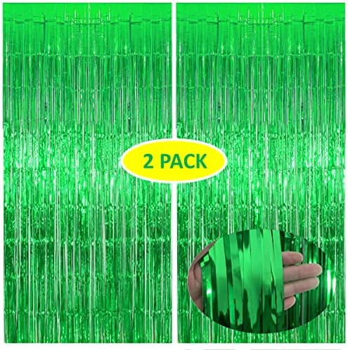Buyuget 2 Csomag Nagy 3.2 x 8.2 ft Zöld Csillogó Fólia béren kívüli Hátteret Függöny Party Dekoráció - Ajtó Streamer Függöny