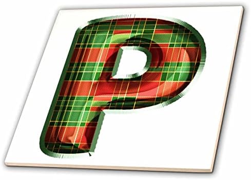 3dRose Aranyos Piros-Zöld Kockás Karácsony Monogram Kezdeti P - Csempe (ct-371620-6)