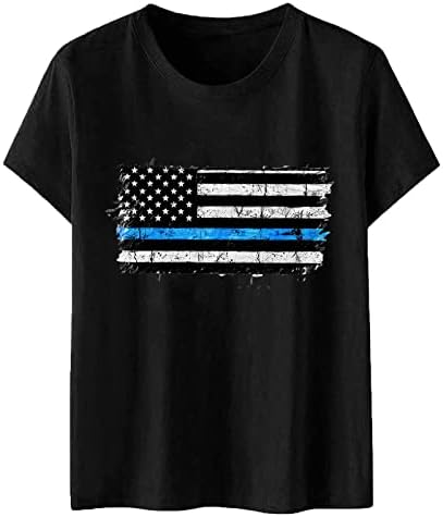 MIASHUI Tömörítés, Hosszú Ujjú Női Női Amerikai Zászló Nyomtatás O Nyakú Rövid Ujjú Blúz Felsők Pólók T-Shirt Alkalmi, Rövid