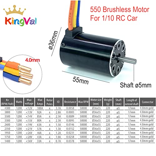 KingVal Csere 550 3800KV Sensorless Brushless Motor Tengely Átmérő 5mm Kompatibilis 1/10 RC Autó
