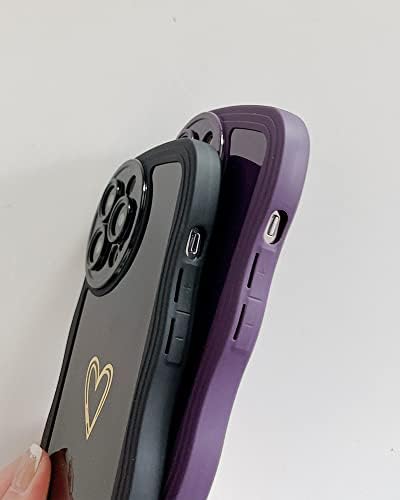 Ginkgonut Kompatibilis az iPhone 14 Pro Max-Ügyben (6.7 2022), Aranyos Arany Szerelmes Szív Hullámos Keret Esetében a Nők