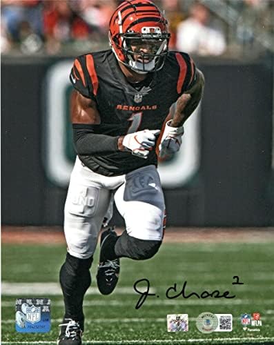 Ja ' Marr Chase Dedikált Cincinnati Bengals 8X10 Fotó Beckett Tanúja Fekete Jersey - Dedikált NFL-Fotók