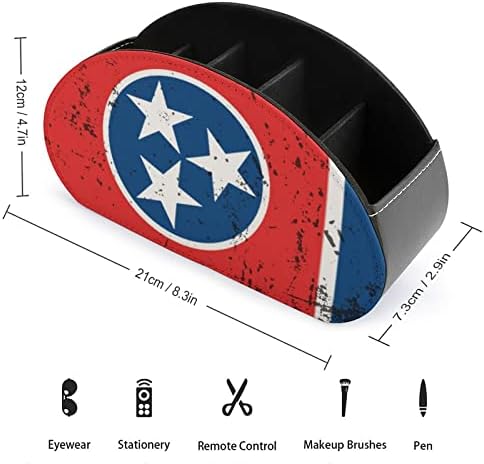 Retro Tennessee-i Állami Zászló TV Távirányító tartó, 5 Rekeszes PU Bőr Szervező Asztal Caddy Tároló Doboz