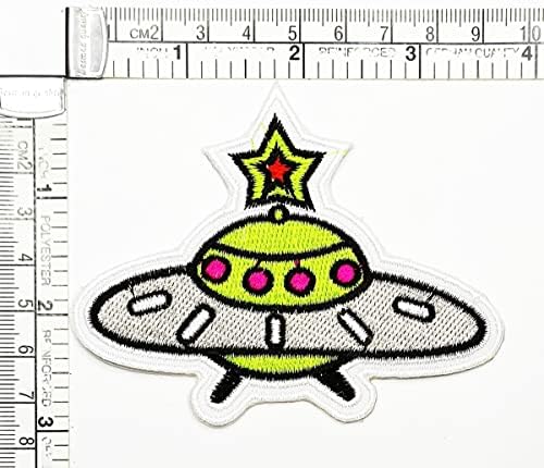 Kleenplus Zöld Űrhajó Javítás Mesterségek, Művészetek Varrás Javítás UFO Űrbe Rajzfilm Gyerekeknek Gyerekek Hímzett Vasalót