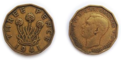 Stampbank Érme Gyűjtők Terjeszteni Brit 1941 Threepenny Bit / Három Penny 3p Érme / Nagy-Britannia
