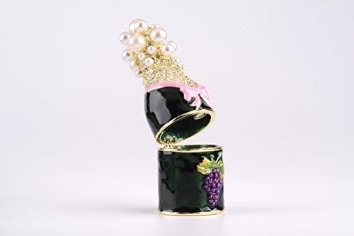 Keren Kopal Fekete Üveg Pezsgő Csecsebecsét Doboz Fabergé-Stílusban Díszített Swarovski Kristályok Egyedi lakberendezés