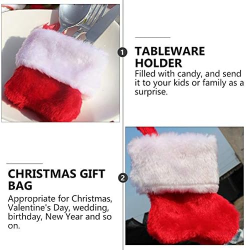 VALICLUD 6db Karácsonyi Zokni Evőeszköz Villa Táskák Plüss Ajándék Csomagokat Tároló Tasak (Piros Dekor