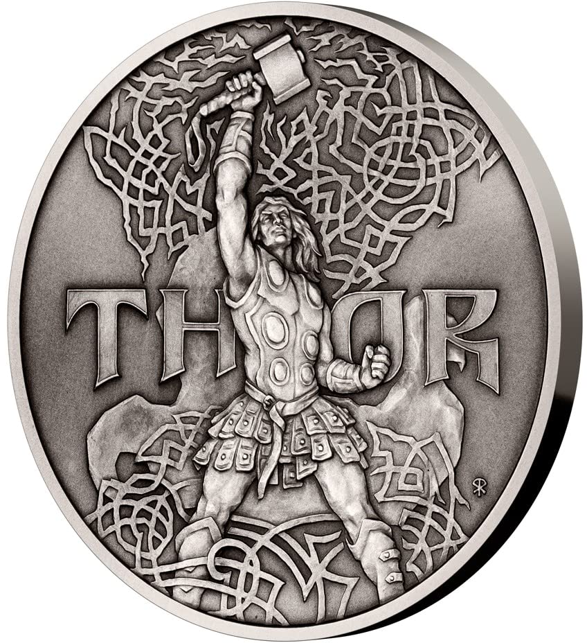 2022 DE Egyetemes Istenek PowerCoin Thor Állni 5 Oz Ezüst Érme 10$ Niue 2022 Bizonyíték