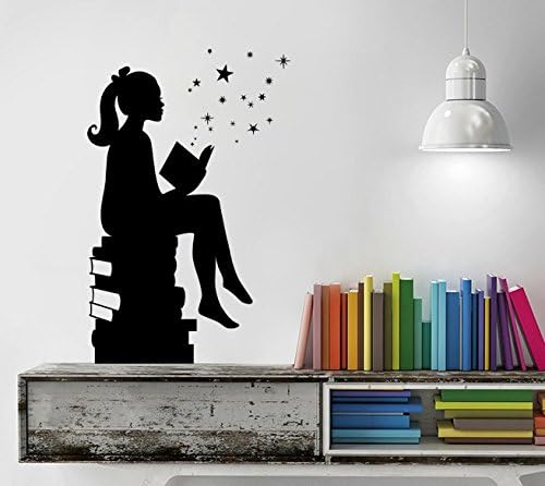 Olvasó lány Könyvek Mágia - Szemben Ugye, Kicsi, Fekete - Vinil-Wall Art Matrica Otthonok, Irodák, Gyerek Szoba, Óvodák,