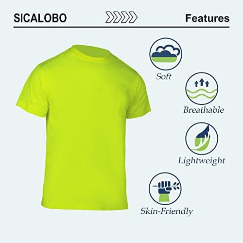 Sicalobo 2db Férfi Magas Láthatósági Fényvisszaverő Rövid Ujjú Munka póló,Hi Vis Biztonsági Építési Tee a Zsebében a Férfiak
