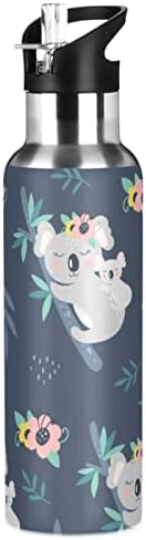 ZZKKO Aranyos Koala Alszik a Kék Víz Üveg Szalmával Rozsdamentes Acél Flaska Kapszula Víz Üveg Víz Napi Bevitel Termosz Üveget