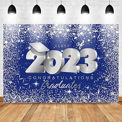 Mocsicka Osztály 2023 Hátteret 7x5ft Royal Kék-Ezüst Glitter Congrats Grad Fél Fotó Hátterekkel, Ballagási Party Fotózás