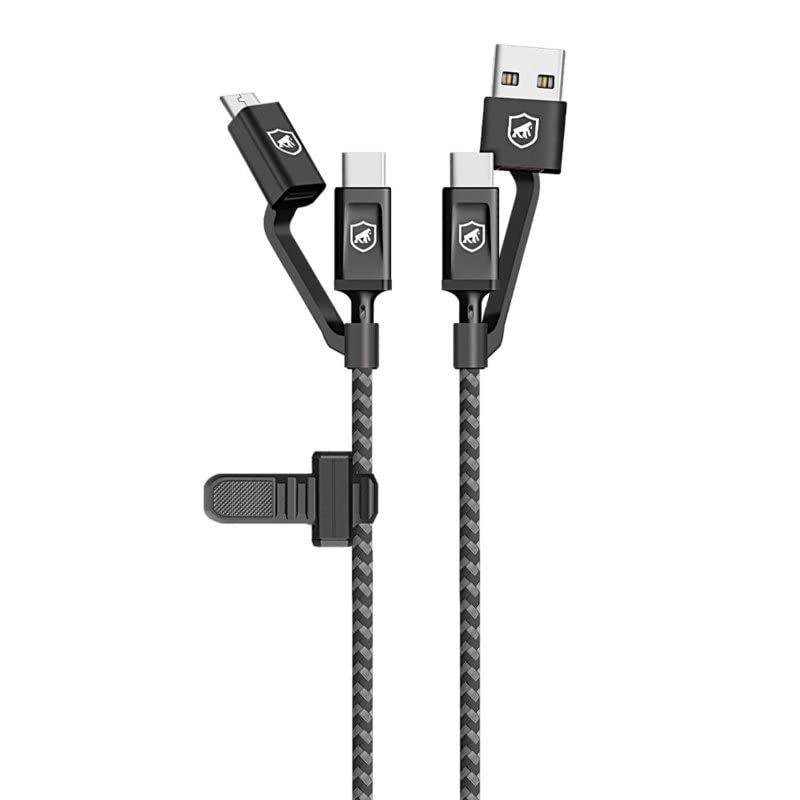 GSHIELD | Defender 4 az 1-ben Töltő Kábel - | Micro-USB V8-as Csatlakozó, C Típus/Type C/USB, Bevonva Erősített Háló, Gyors