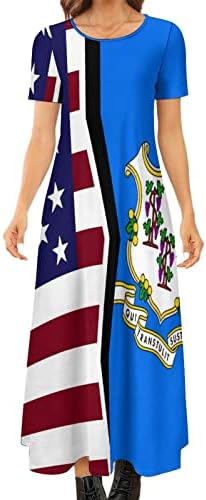 Amerikai Connecticuti Állami Zászlót, a Nők Hosszú Ruha Sleeve Maxi Ruha Alkalmi Hinta Estélyi Ruhák