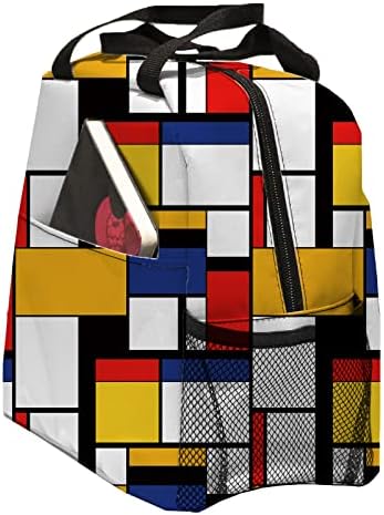 Mondrian art festmény, Szigetelt Ebéd Bag Táska Nők, Szivárgásmentes Nagy Hordozható Hűtő Ebéd Doboz Irodai Munka Piknik