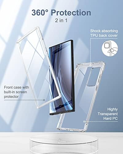 SURITCH Kompatibilis Galaxy S22 Ultra Tiszta Ügy, 5G,[Beépített képernyővédő fólia]Teljes Test Védelem Kemény Héj+Puha TPU