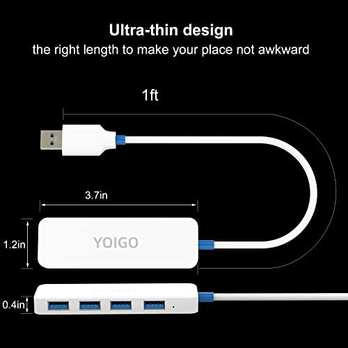 USB 3.0 HUB,YOIGO Ultra Slim Multi USB Elosztó,4-Port USB hub, Laptop,PC,Mac,Surface Pro, pendrive, Mobil HDD(Fehér)