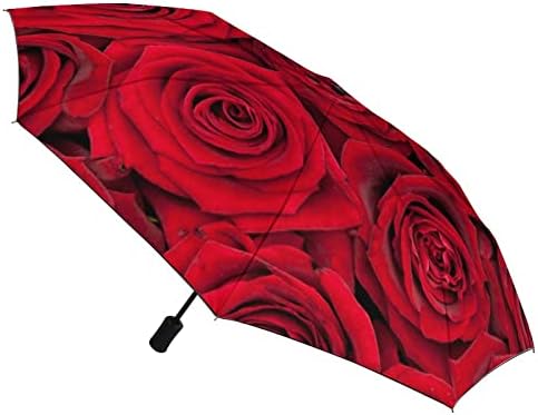 Gyönyörű Vörös Rózsa 3 Redők Utazási Esernyő Anti-UV Szélálló Esernyők Divatos Auto Nyitott Esernyő