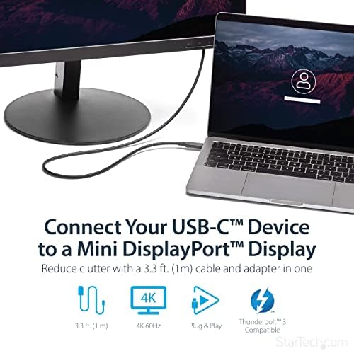 StarTech.com 1m / 3 ft USB-C-Mini DisplayPort Kábel - 4K-60Hz - Fekete - USB 3.1 Típus C-mDP Adapter (CDP2MDPMM1MB)