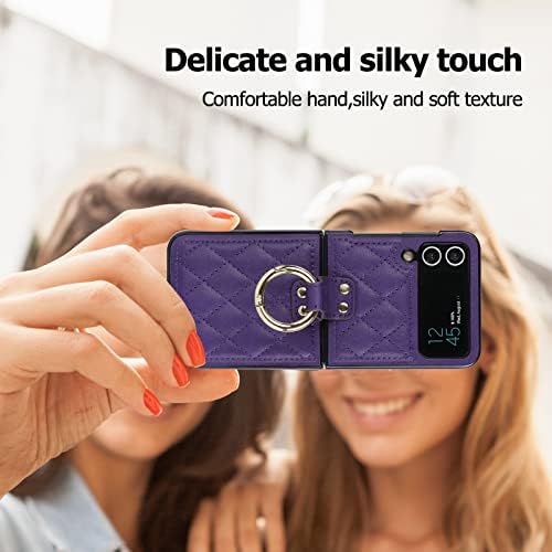 Galaxy Z Flip 4 Esetben a Gyűrű, Prémium Bőr hátlap Anti-Semmiből Ütésálló tok Samsung Z Flip 4 5G (Deep Purple)