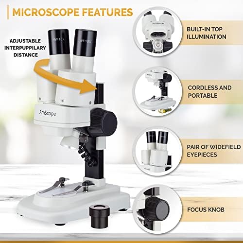 AmScope 20X-40X-Hordozható Sztereó Mikroszkóp w/Deluxe 3D Rovar Példány Készletek NAT Geo Rovar Könyv Opcionális Digitális