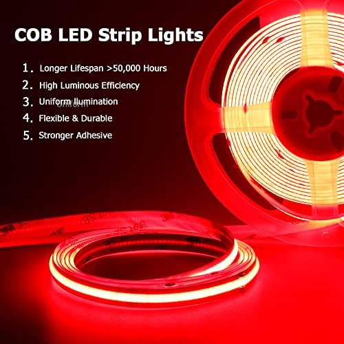 TOPAI 24V-os COB LED Szalag Lámpa Piros Vízálló IP65 16.4 ft/5M Dotless 480LED/M 2400LEDs Cuttable Flexibilis LED Szalag