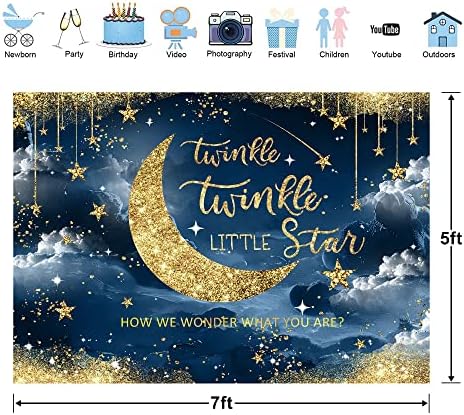 Glawry Twinkle Twinkle Little Star Hátteret 7Wx5H Méter Akvarell Rózsaszín Hold Arany Pontok Csillogó Szép Csillag, Lány