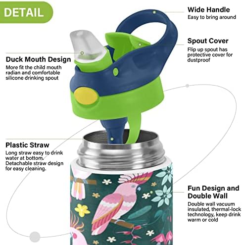Egzotikus Papagájok Gyerekek Üveg Vizet, BPA-Mentes Vákuum Szigetelt Rozsdamentes Acél Üveg Vizet a Szalma Fedél Dupla Falú