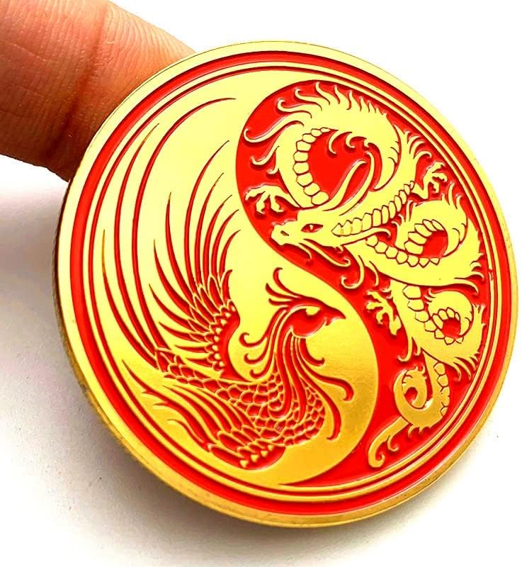 A sárkány pedig a Phoenix Kedvező Aranyozott Érmék Négy Vadállatok Tai Chi yin-yang ügyében Játszani Arany Érme Fém Szerencse