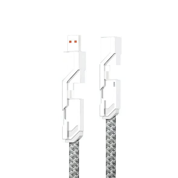 4-in-1 Lapos, Fonott Anti-Tangle Töltő Kábel,60W Multi Töltő Kábel Combo Villám/C Típus/EGY USB Port (Fehér, 1M)
