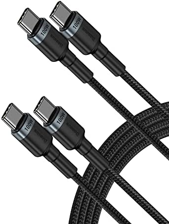 Baseus USB-C Kábel, [2-Pack 6.6 ft+6.6 ft] 100W PD 5A QC 4.0 Gyors Töltés USB-C-USB-C Kábel, Fonott Nylon C Típusú Kábel