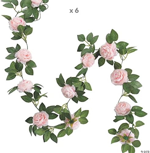 Bazsarózsa Ál Virág Füzér - 6 ft | Poliészter - Rózsaszín, Zöld | 6 Darab