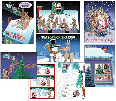 Stonehouse Gyűjtemény | Doboz Készlet 24 Vicces Karácsonyi Kártyák | 8 Minták Tömeges Válogatott Kártya | USA Készült