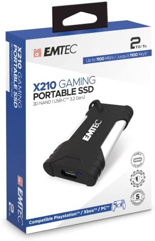 EMTEC - X210G Játék, Hordozható Külső szilárdtestalapú Meghajtó 2TB, 2TB - ECSSD2TX210G - USB-C 3.2 Gen2 - Akár 1100MB/s