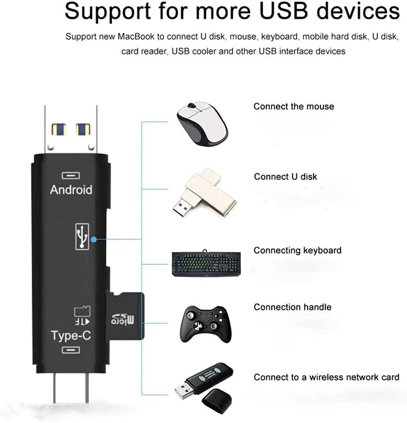 VOLTOS+ 5 az 1-ben Többfunkciós Kártya Olvasó Kompatibilis Honor Játék 4 Pro USB Típus-C/ MicroUSB/ Tf/ USB 2.0/ SD-Kártya