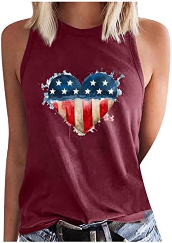 Július 4-Tank Felső Női Amerikai Zászló Szív Grafikus Póló USA Csillagok Csíkos Ujjatlan Pólók Függetlenség Napja Mellény,