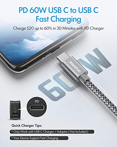 USB-C-USB-C Kábel 60W, [5 Csomag, 3/3/6/6/10 ft] CLEEFUN Gyors Töltés Típus C Típus C Kábel Fonott Samsung Galaxy S23 S21