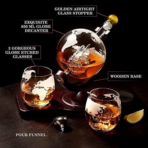 Ajándékok Férfiaknak, Whiskys Üveget Szett 2 Vésett Globe Szemüveg,Whiskey Kövek, Karácsonyi apróságot, Egyedi Jubileumi