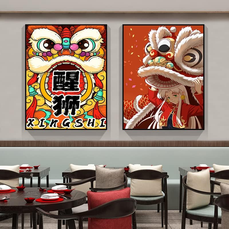 Nemzeti dagály díszítő festés új Kínai oroszlán oroszlán tánc hotel fali dekoratív fali festmény az étteremben falon festmény